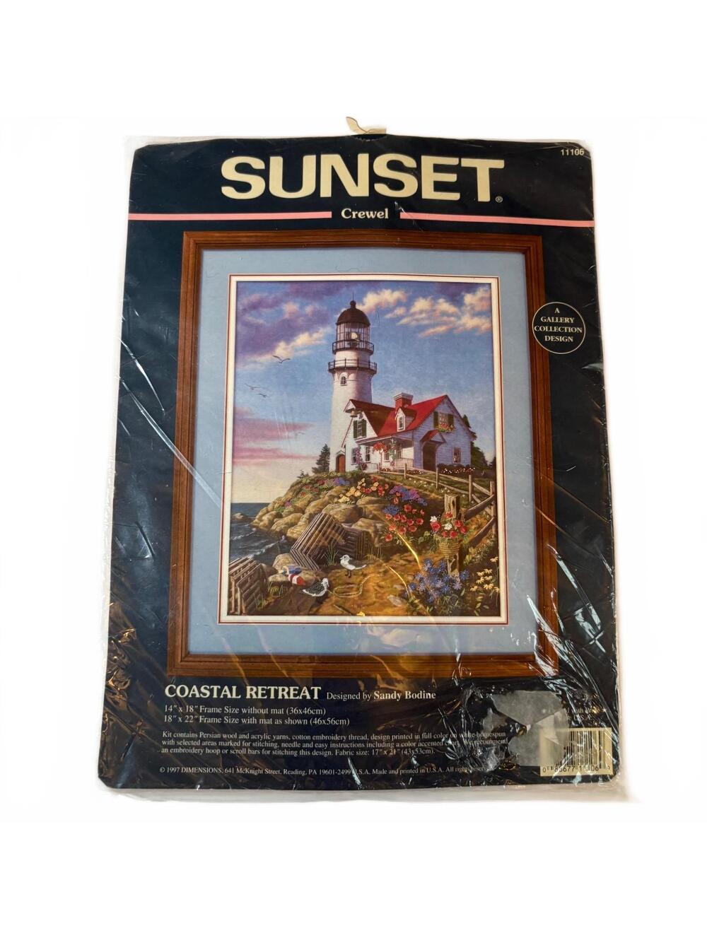 Vintage 1997 Sunset Crewel Coastal Retreat Embroidery Kit Crafting Crewel DIY